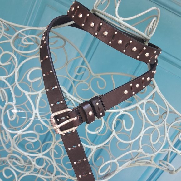 Genuine Leather Belt Metal Studded Silver Studs Grommets Rivets Goth Medieval. T - Picture 12 of 12